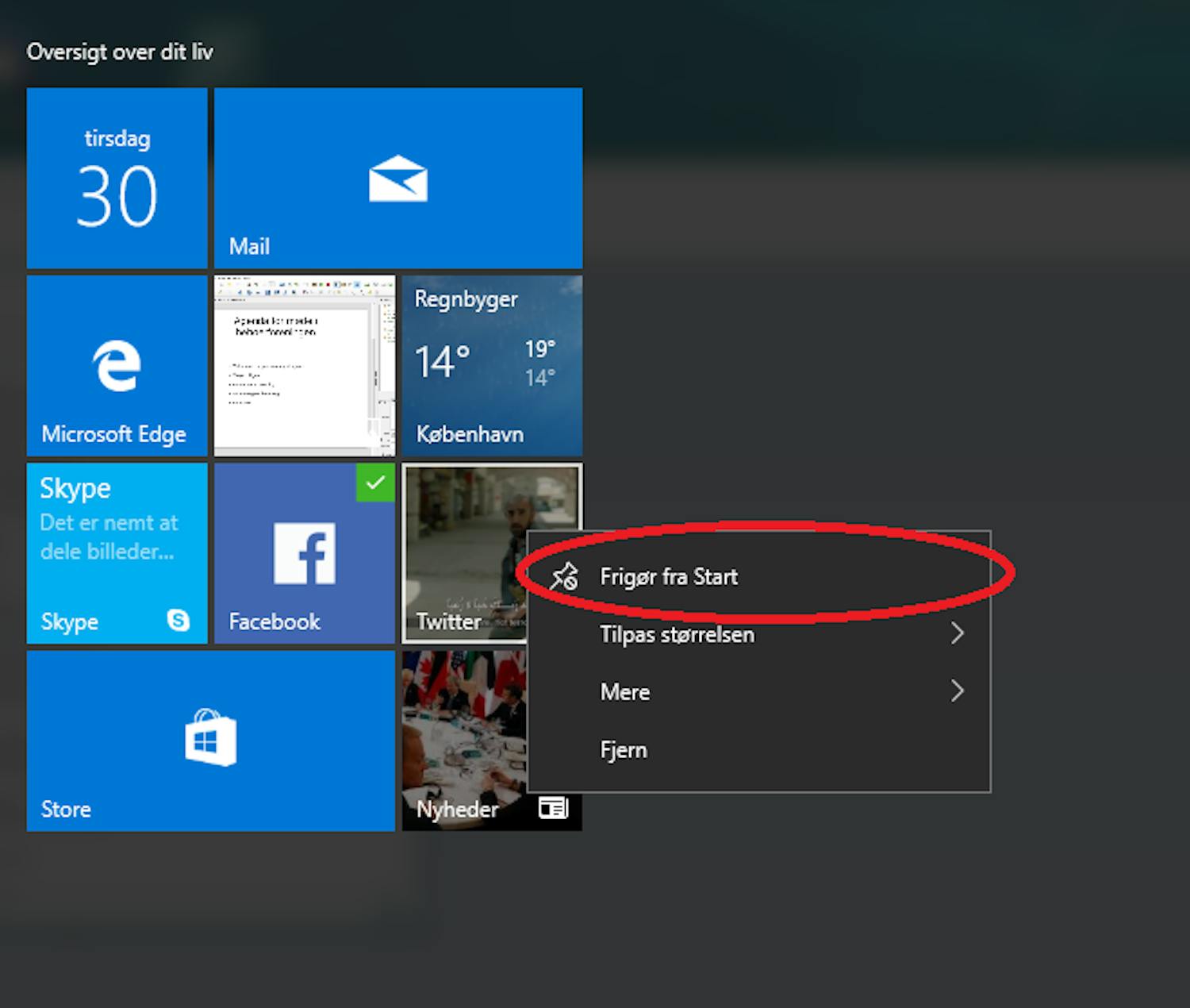 Windows 10: Frigør fra start i Windows 10
